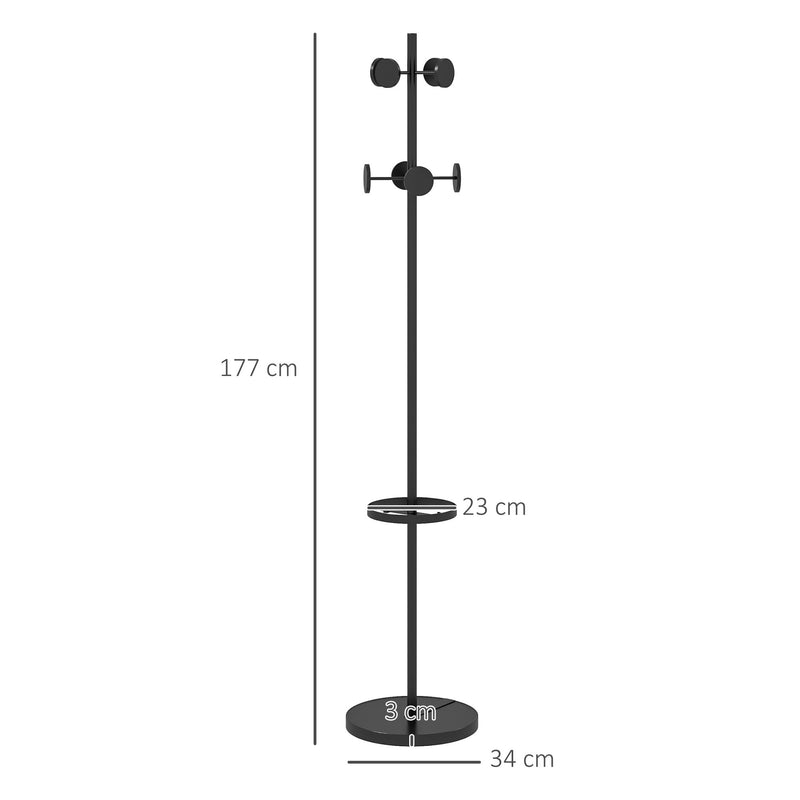 Appendiabiti da Terra Ø34x177 cm con Portaombrelli e 8 Ganci in Metallo Nero-3