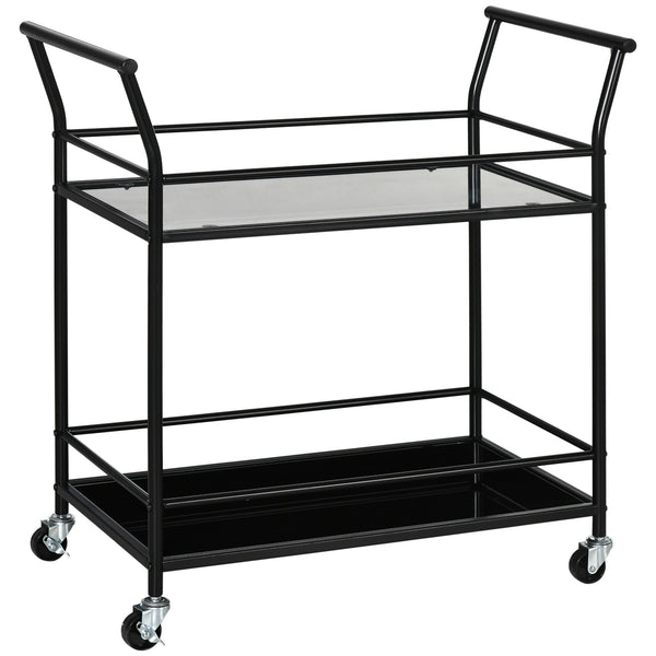 sconto Küchenwagen mit 2 Ablagen aus gehärtetem Glas 75 x 40 x 80 cm, 4 Rollen, schwarze Metallstruktur