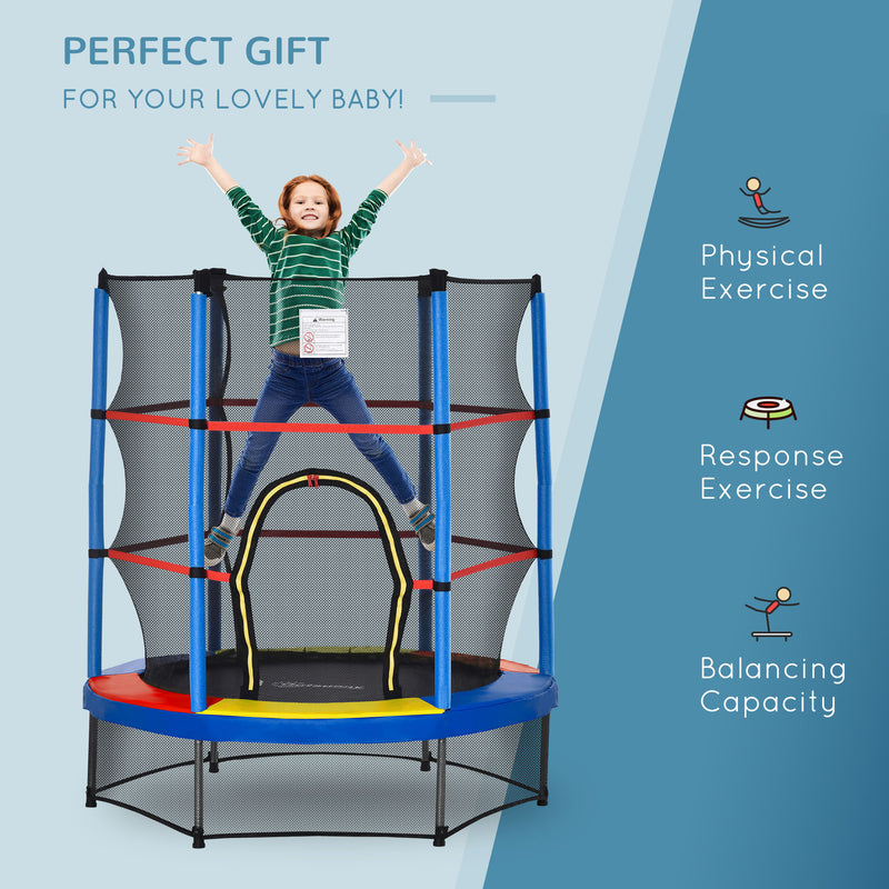 Trampolino Elastico per Bambini da 3 Anni Ø140cm con Rete di Protezione e Corde Bungee   Blu-4