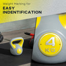 Kettlebell per Allenamento 4 Kg Base Piatta e Impugnatura per Stacchi in PU e Sabbia Giallo-4