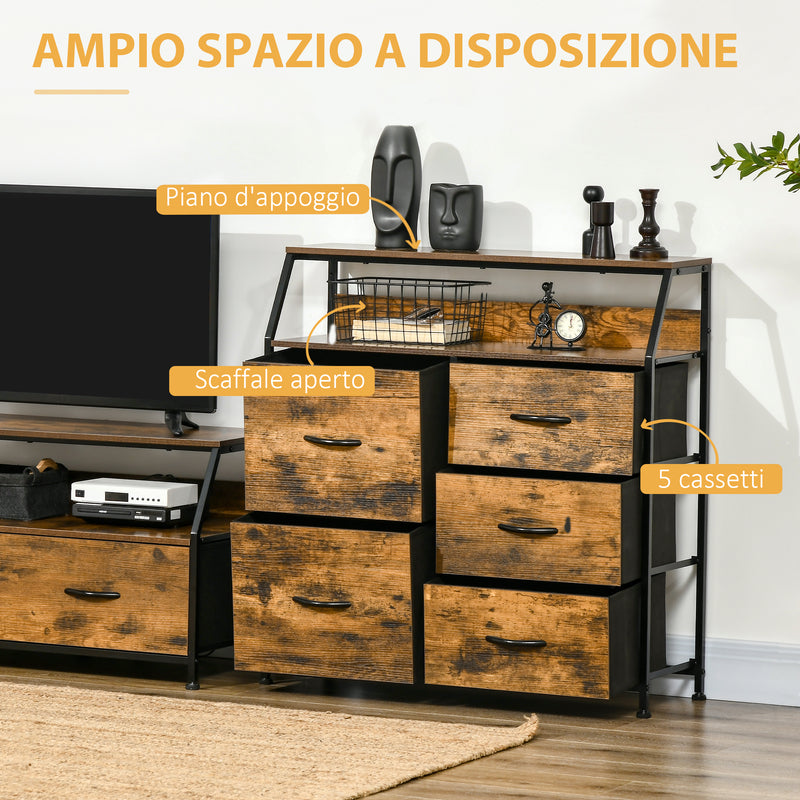 Mobile Cassettiera 5 Cassetti in Tessuto Pieghevoli 83,5x29x87 cm Stile Industriale Marrone-4