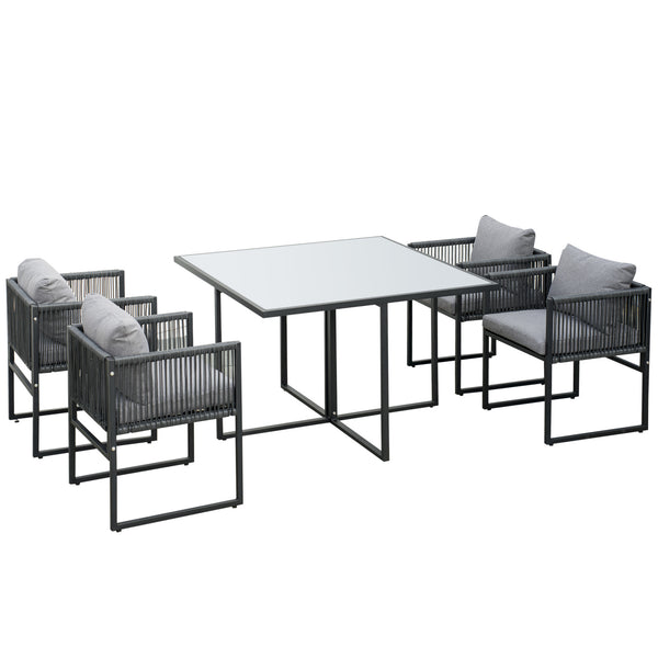 online Set Tavolo e 4 Sedie da Giardino con Cuscini in Rattan PE Nero e Grigio