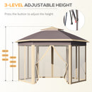 Gazebo Pieghevole da Giardino 4,05x3,4x2,85m con Zanzariera in Metallo e Tessuto Oxford Beige-5