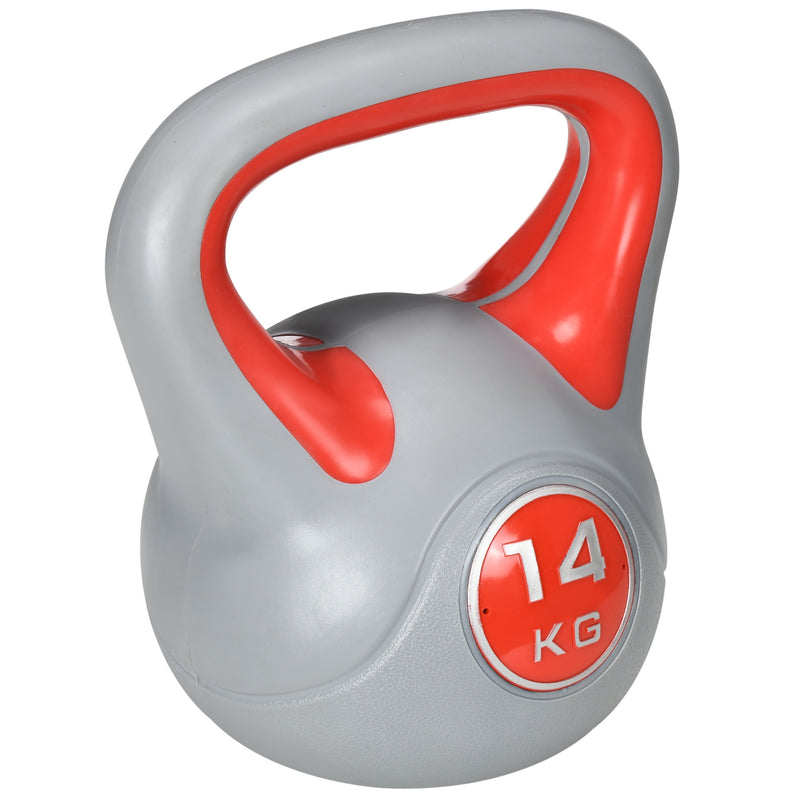 Kettlebell per Allenamento 14 Kg Base Piatta e Impugnatura per Stacchi in PU e Sabbia Rosso-1