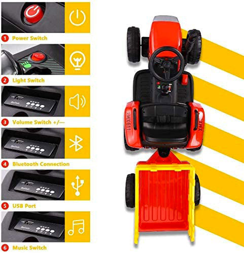 Trattore Elettrico per Bambini 12V con Rimorchio Happy Kids Rosso-8