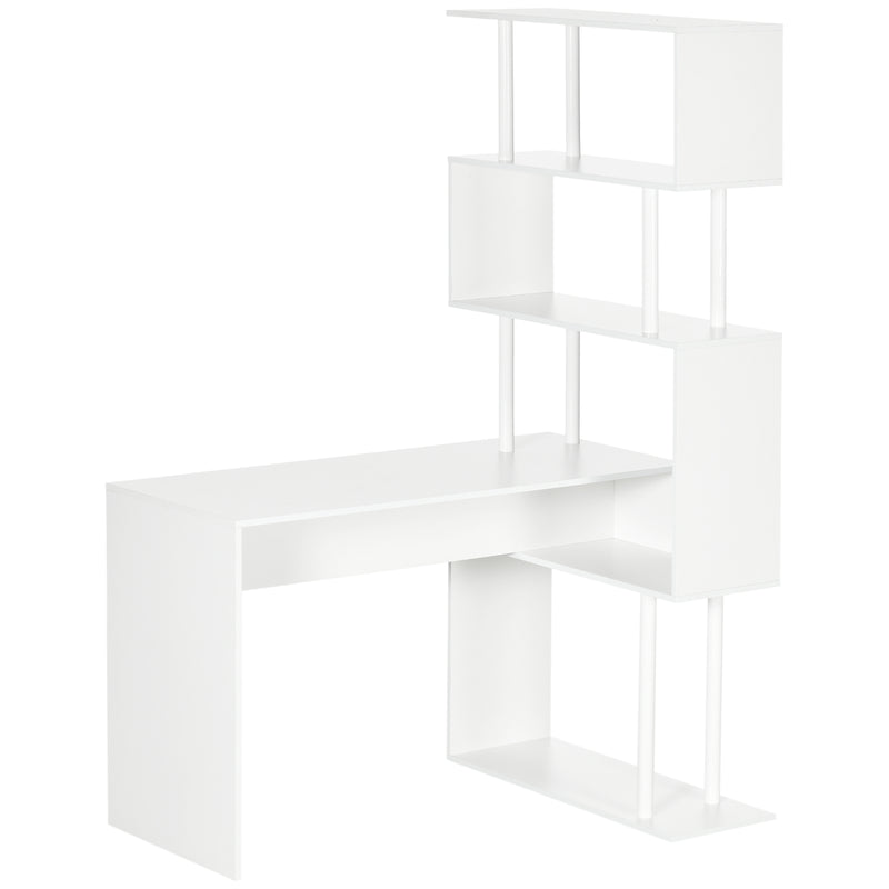 Scrivania Angolare da Ufficio 120x80x176 cm con Libreria in Truciolato Bianco-1