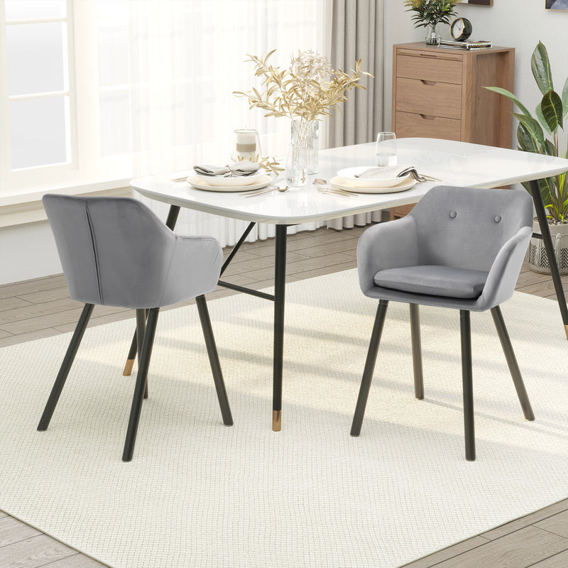 Set di 2 Sedie per Sala da Pranzo con Braccioli Imbottite 54x56x74 cm in Velluto Grigio-2