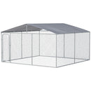 Gabbia Kennel per Cani da Esterno 400x230x232 cm in Metallo e Tetto in Tessuto Oxford Argento-1