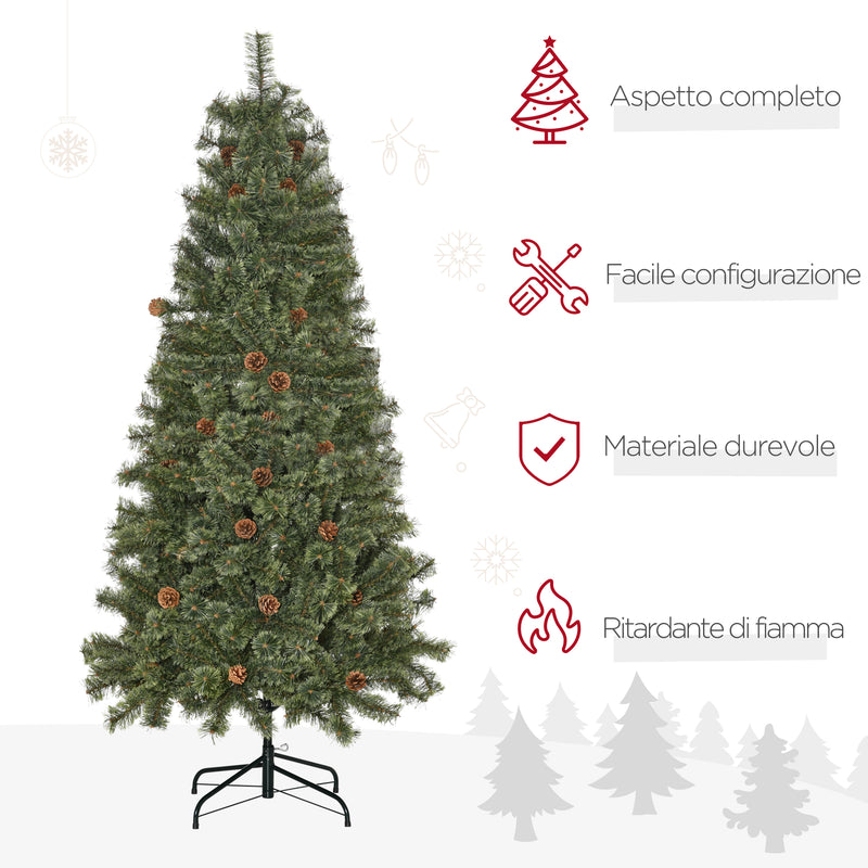 Albero di Natale Artificiale H180 cm 450 Rami con Pigne Decorative e Base in Metallo Verde-4