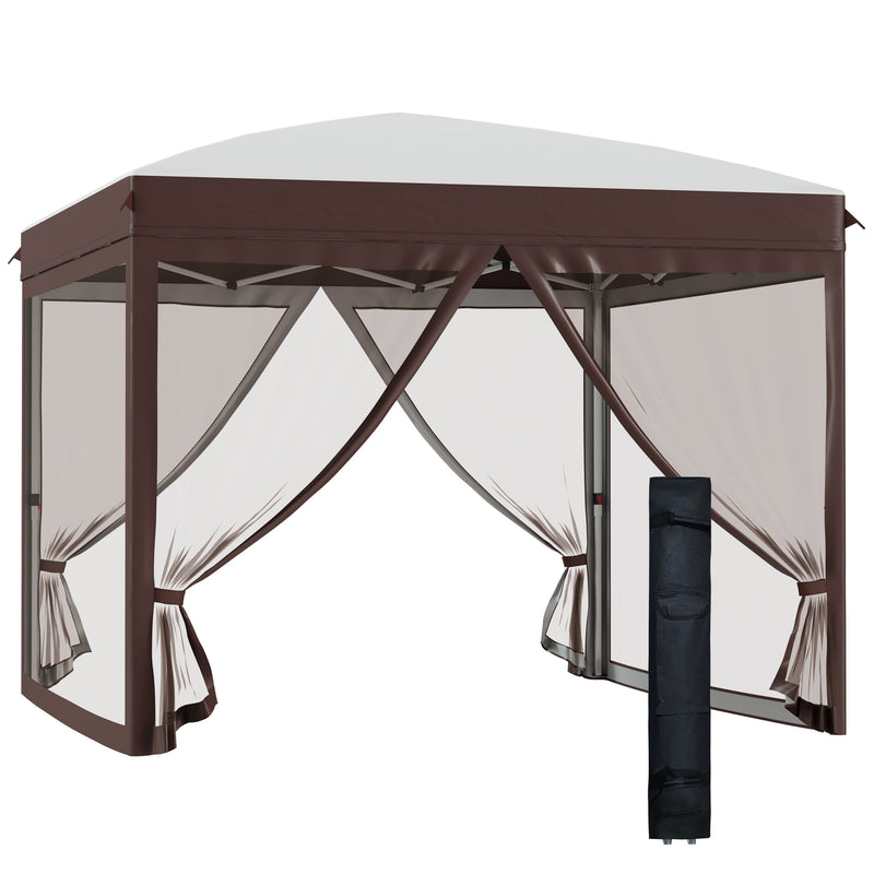 Gazebo da Giardino 3x3x2,7m con Zanzariera in Acciaio e Tessuto Oxford Crema e Caffè-1