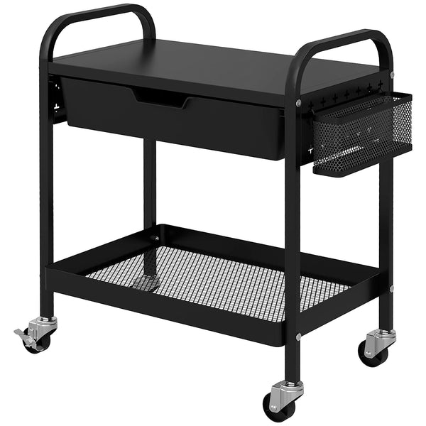 Carrello da Cucina con Cesto Cassetto Estraibile e 3 Ganci 61x32,6x58,5 cm in PP e Metallo Nero acquista