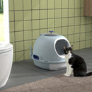 Toilette Chiusa per Gatti 47x55x44 cm con Vassoio Estraibile e Paletta Azzurro-2