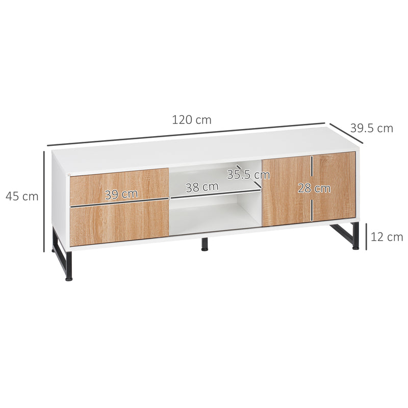 Mobile TV Fino a 50" 120x39,5x45 cm  in Truciolato e Acciaio Bianco e Colore Legno-3