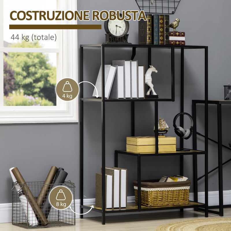 Libreria Moderna 4 Ripiani 83x34x180 cm  in Legno e Metallo Marrone-6