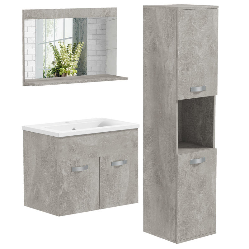 Mobile Bagno Sospeso 60 cm Lavabo Specchio e 1 Pensile Grigio-1