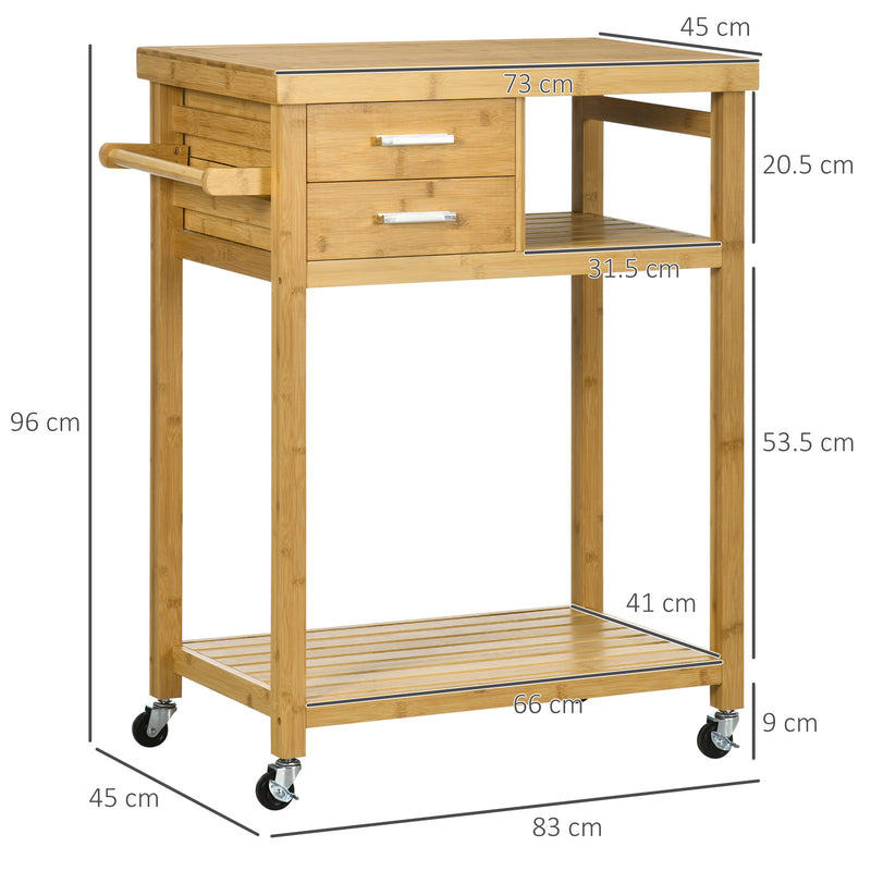 Carrello da Cucina 83x45x96 cm con Ruote in Bambù Naturale-3