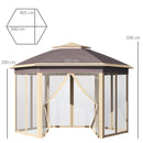 Gazebo Pieghevole da Giardino 4,05x3,4x2,85m con Zanzariera in Metallo e Tessuto Oxford Beige-3