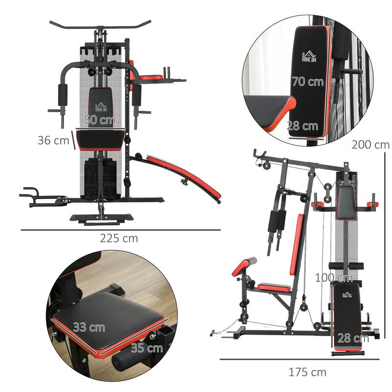 Stazione Fitness Multifunzione 225x175x200 cm in Acciaio e PU Nero-3