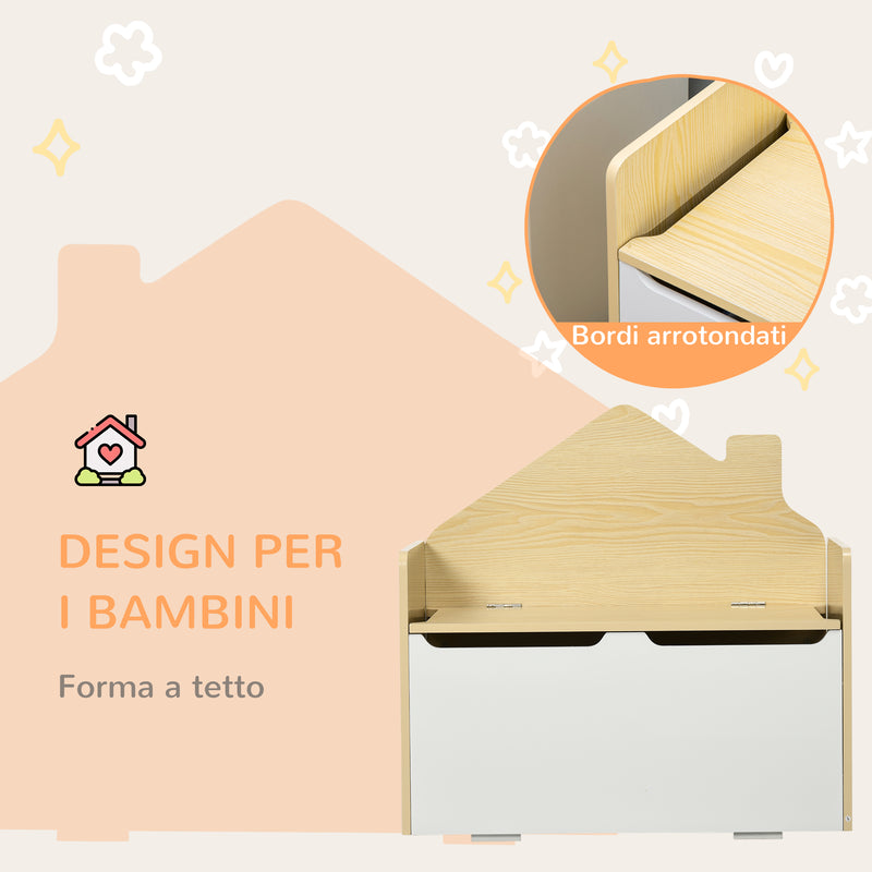 Panca Contenitore Portagiochi per Bambini 62,5x34x61,5 cm in Legno Bianco-7