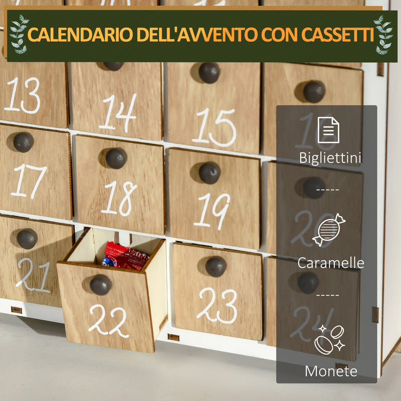 Calendario Avvento di Natale a forma di Libro 22x7x32 cm con Temi natalizi in Legno Bianco-4