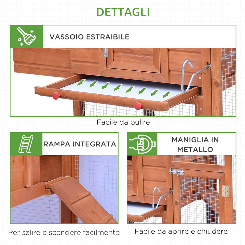 Gabbia Pollaio per Galline da Giardino 190x66x116 cm in Legno  Arancione-7