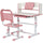 Banco Studio Scuola per Bambini 80x54,5x104 cm con Sedia Regolabile e Piano Inclinabile Rosa