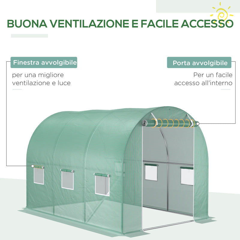 Telo di Ricambio per Serra da Giardino 3x2x2 m con 6 Finestre e Porta Avvolgibile Verde-4