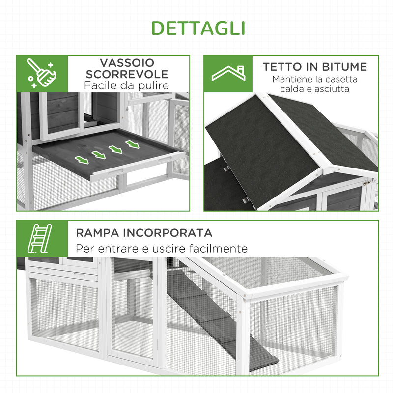 Pollaio Gabbia per Galline 178x95x100 cm in Legno con Tetto Impermeabile Grigio-7