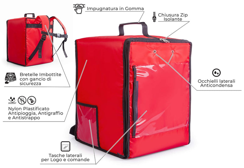 Zaino Borsa Termica Porta Pizze da Asporto 15 Cartoni Safemi Fast 15 Rosso-6