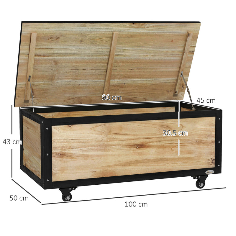 Panca Contenitore da 121L con 4 Rotelle e Maniglie 100x50x43 cm in Legno e Acciaio Colore Legno-3