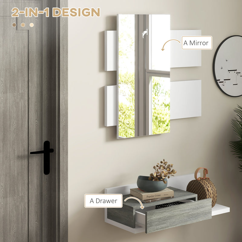 Mobile da Ingresso 2 in 1 con Specchio e Cassetto in MDF Grigio e Bianco-4