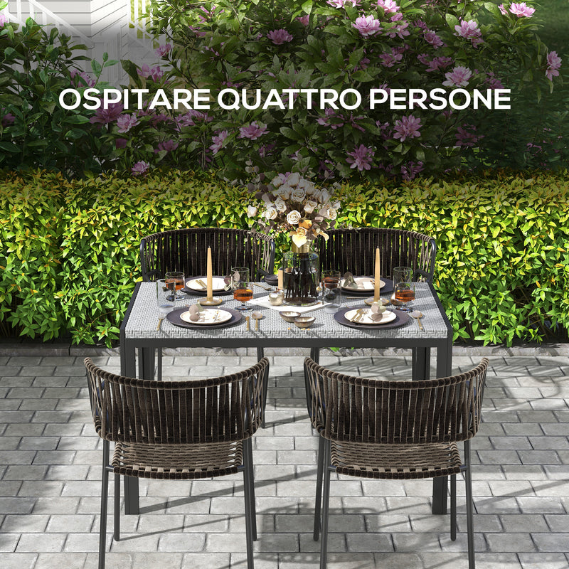 Tavolo da Giardino per 4 Persone con Struttura in Metallo 120x70x72 cm in Rattan PE Grigio-4