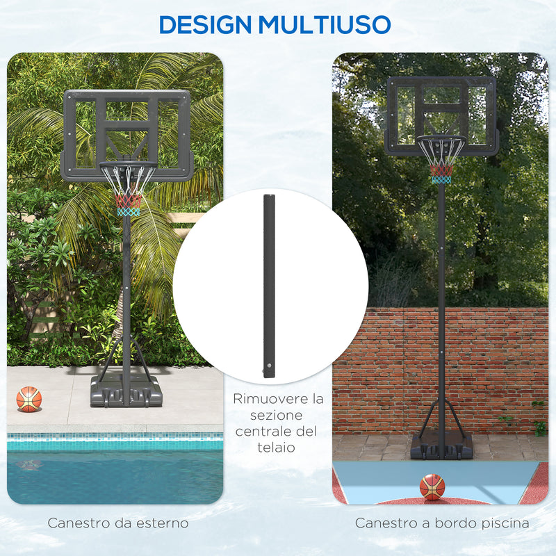 Canestro da Basket Esterno Altezza Allungabile 195-370 cm in Acciaio e Plastica Nero-4