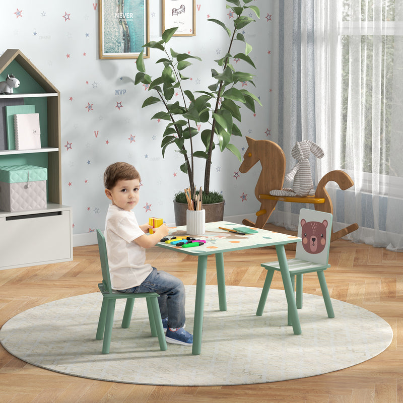 Set Tavolo con 2 Sedie per Bambini in Legno di Pino e MDF Verde-2