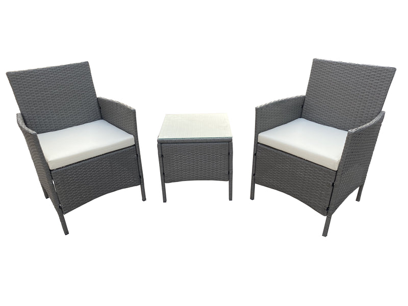 Set Salotto da Giardino 2 Sedie 1 Tavolino in Rattan Sintetico Grigio-1