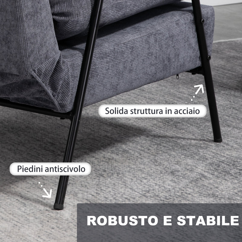 Poltrona Relax Reclinabile con Pouf Poggiapiedi in Velluto a Costine Grigio-7