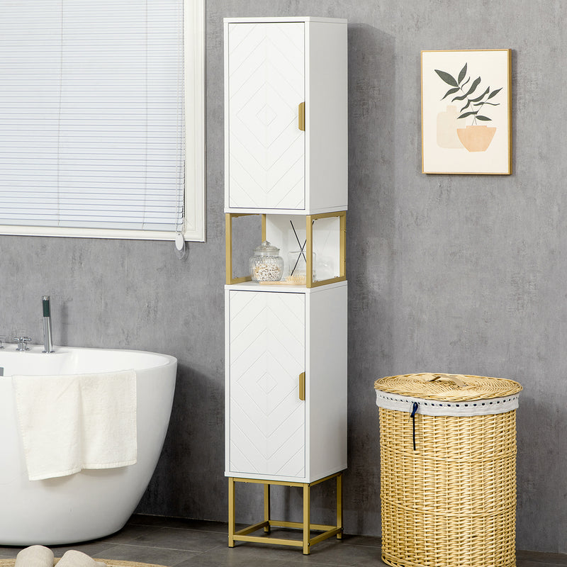 Mobile Colonna Bagno 30x30x170,7 cm in MDF e Acciaio Bianco e Oro-2