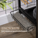 Carrello da Cucina 3 Livelli 75x43,5x91 cm con 2 Ruote e Cesto Estraibile color Legno e Nero-7