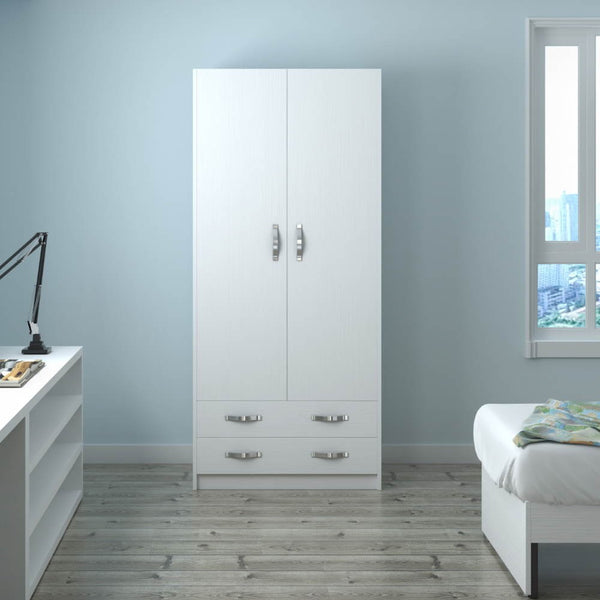 acquista Armadio210x91X52 cm 2 ante e 2 cassetti bianco frassinato