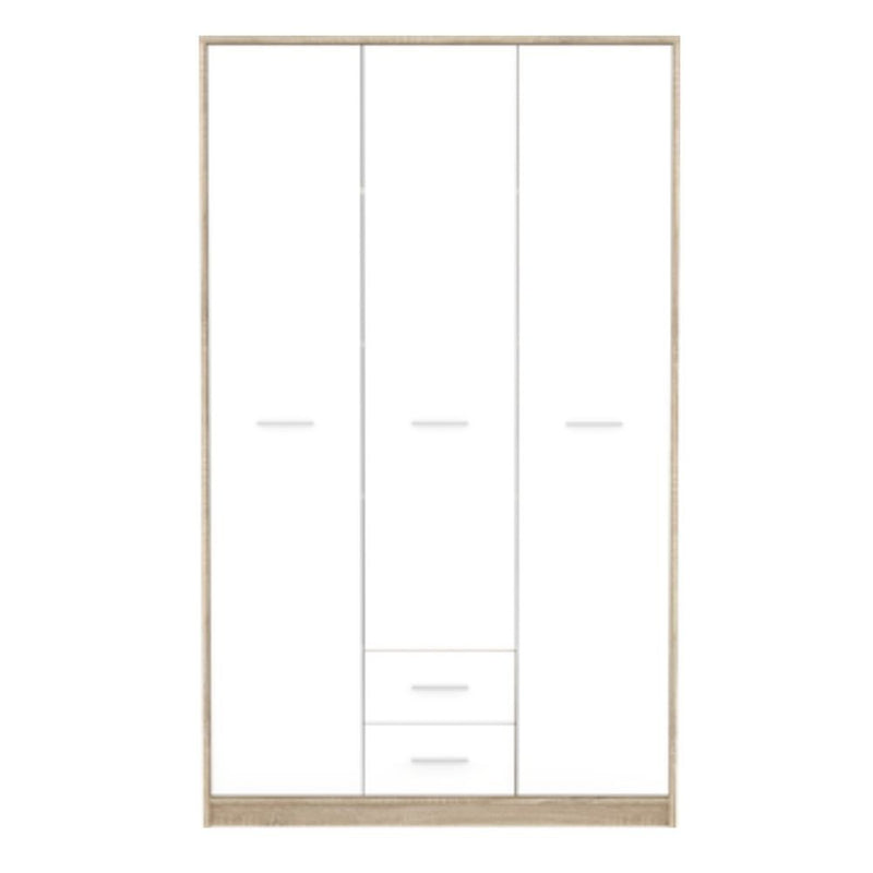 Armadio Nepo 118,5x54x196,5 cm 3 ante 2 cassetti rovere sonoma bianco-1