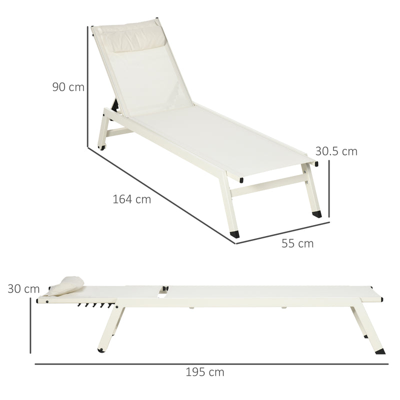 Set 2 Lettini Prendisole da Giardino 55x195x30 cm in Alluminio e Poliestere Beige-3