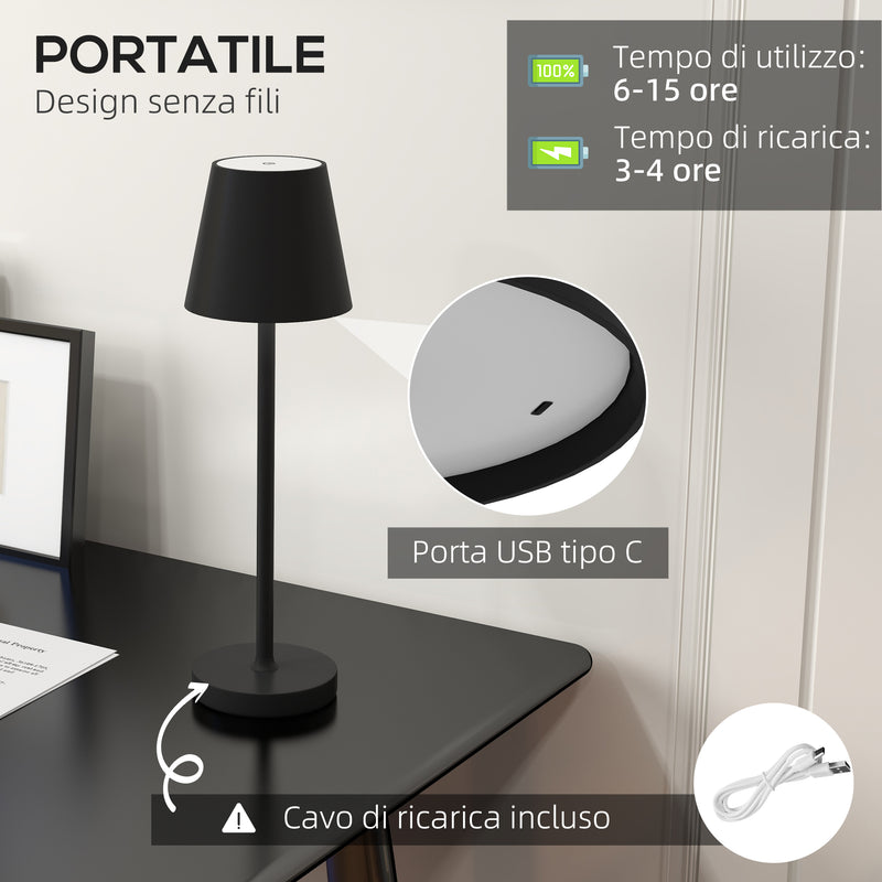 Lampada da Tavolo Portatile Ø11,2x36,5 cm in Acrilico e Metallo Nero-4