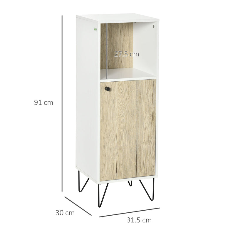 Mobile Bagno Ripiano Aperto 1 Anta 31,5x30x91 cm in Legno Quercia e Bianco-3