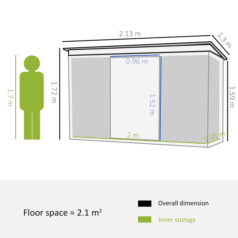 Casetta Box da Giardino 213x130x173 cm in Acciaio Verde-3