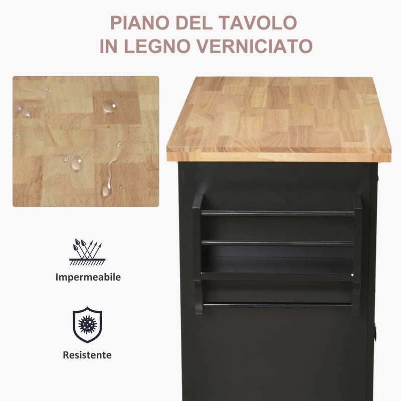 Carrello da Cucina Portavivande con Cassetti 111x44,5x82,5 cm in Legno e MDF Nero-4