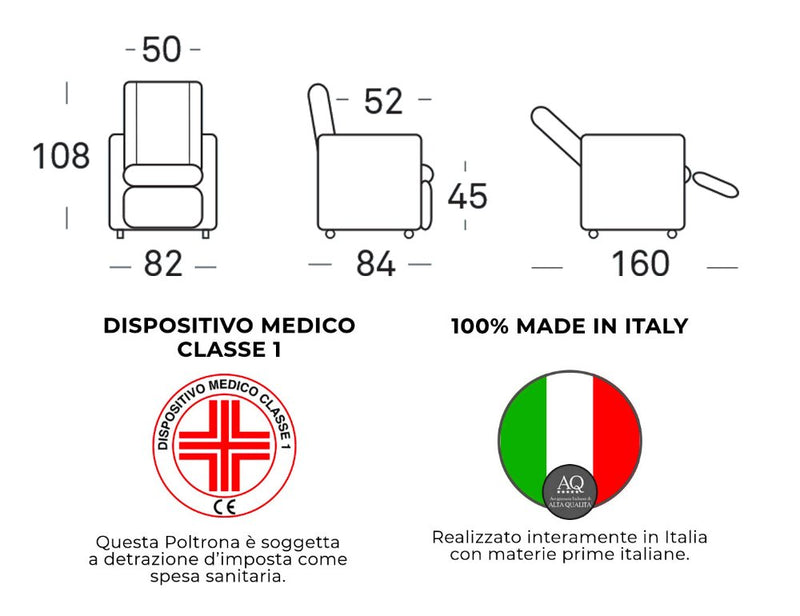 Poltrona Alzapersona Elettrica 2 Motori 82x108x84 cm Baila in Microfibra Dispositivo Medico 1 Grigio Chiaro-4