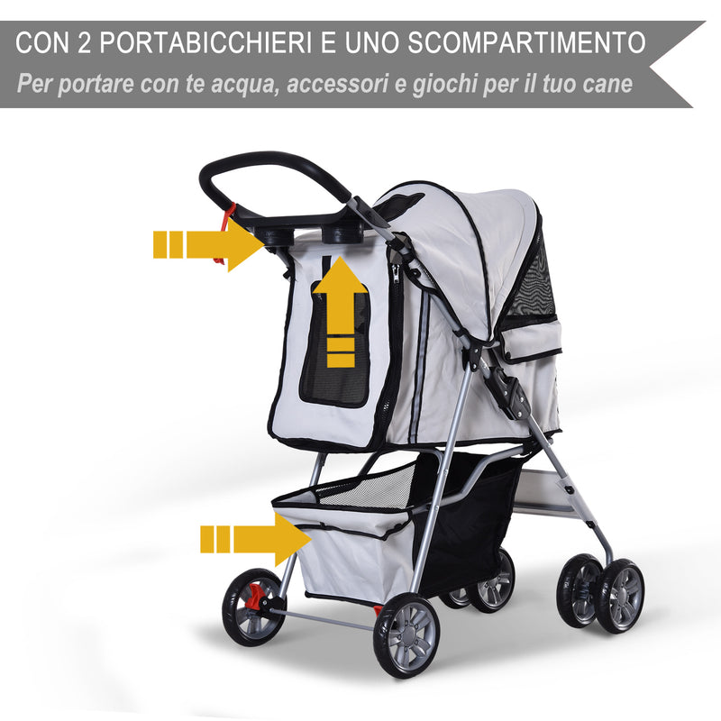 Passeggino per Canii Pieghevole Grigio 75x45x97 cm -6