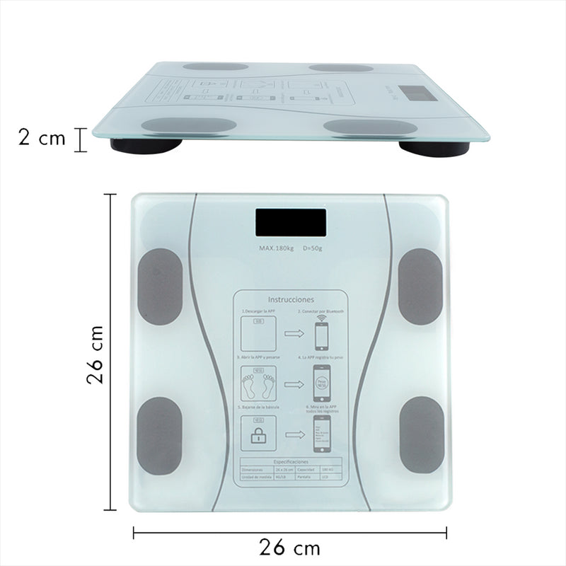 Bilancia Pesapersone Digitale Max 180 Kg in Vetro con App Bluetooth Bianca -4