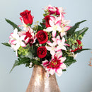 Set 2 Bouquet Artificiali con Dalie Bianche e Rosse-3