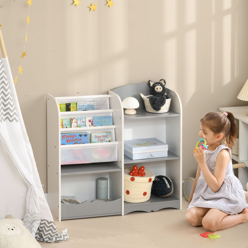 Scaffale Portagiochi per Bambini 85x26x84 cm con Ripiani in Legno Grigio-2